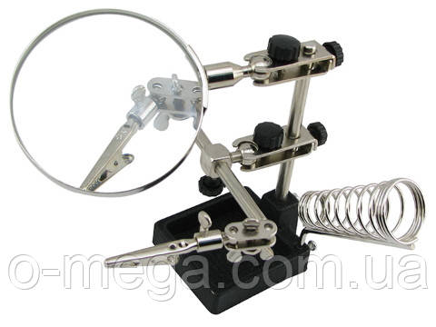 Тримач третя рука JM-508 лупа 90 мм, затискачі (2 крокодили), тримач паяльник