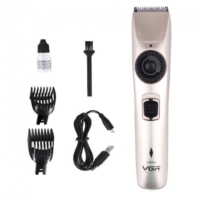 Профессиональная машинка для стрижки волос VGR V031-5W со сменными насадками, USB зарядка Серебристый ORG - фото 2 - id-p2040711545