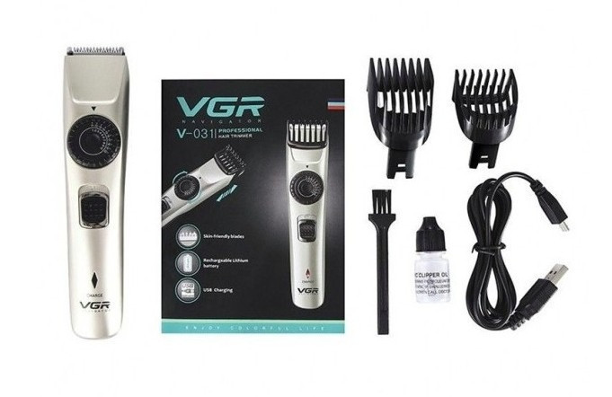 Профессиональная машинка для стрижки волос VGR V031-5W со сменными насадками, USB зарядка Серебристый ORG - фото 7 - id-p2040711545
