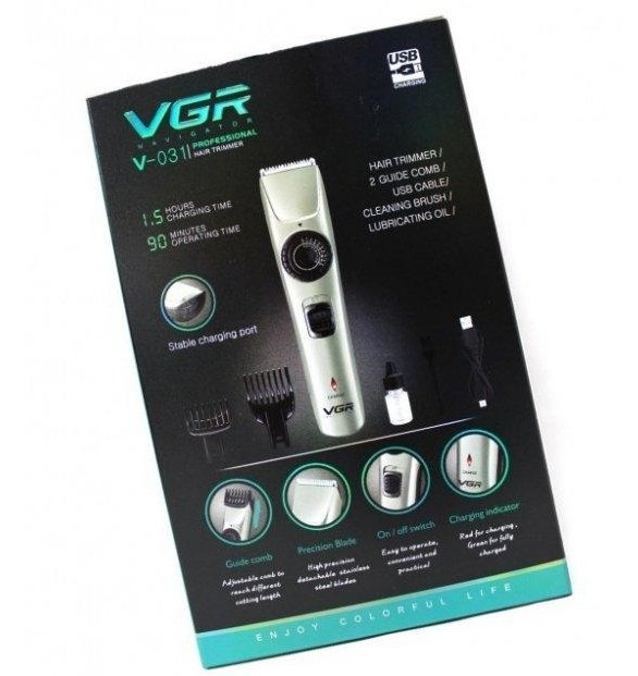 Профессиональная машинка для стрижки волос VGR V031-5W со сменными насадками, USB зарядка Серебристый ORG - фото 8 - id-p2040711545