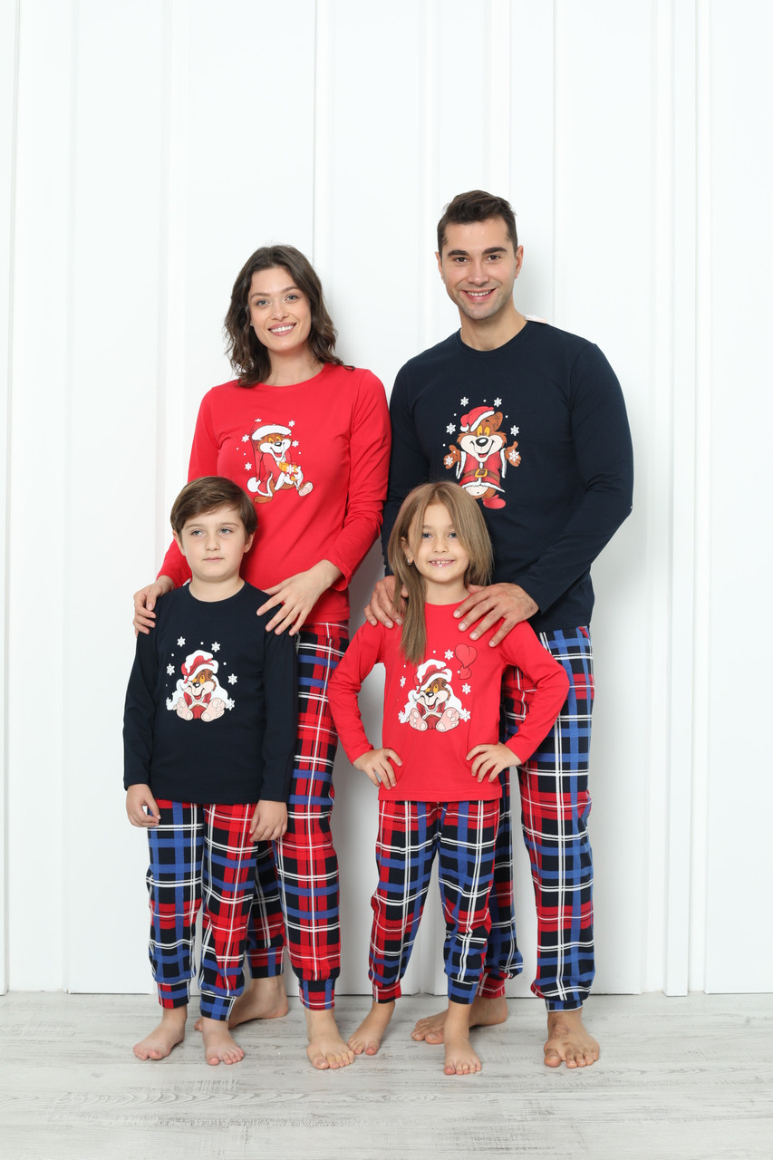 Жіноча піжама зі штанами новорічний ведмідь - парні для всієї родини.
