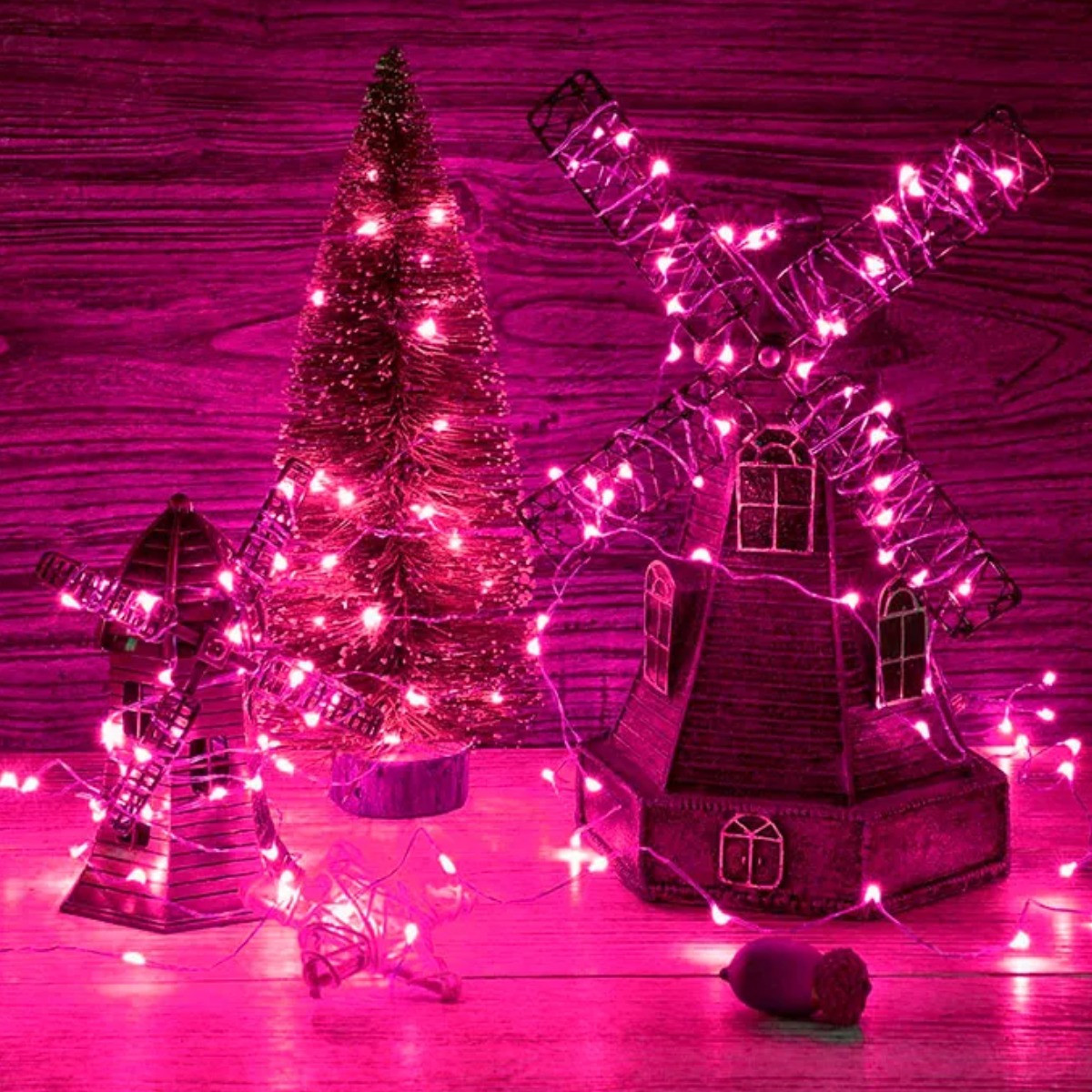 Гірлянда новорічна на батарейках Xmas "Крапля роси" 10 м (7289) Рожева