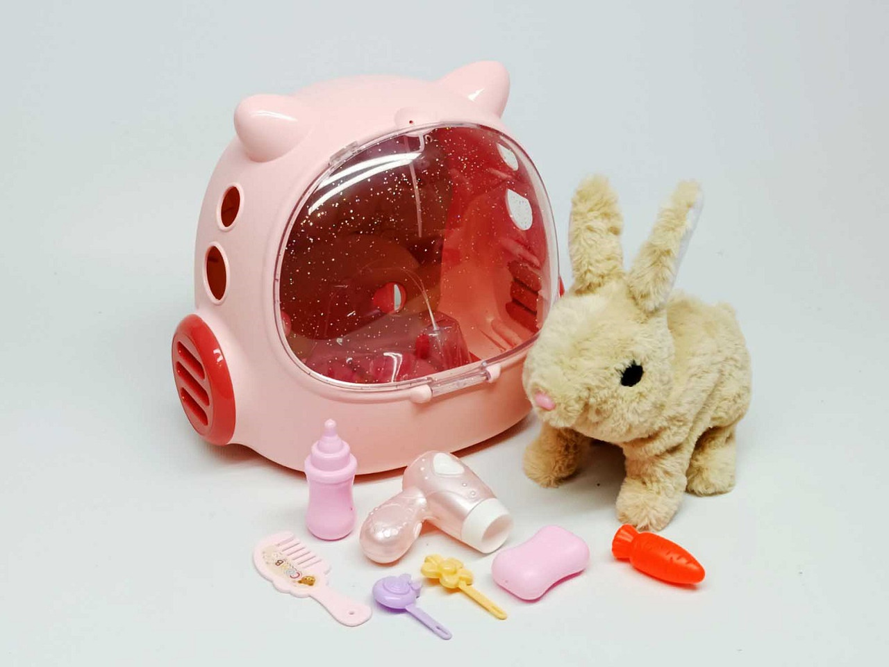 Інтерактивна іграшка Yi wu jiayu "Plush toys" кролик у рюкзаку бежевий MC-1057-2, фото 1