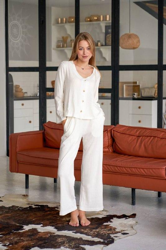 Костюм для дому штани та сорочка Ангора Рубчик S Молочний