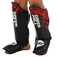 Защита голени и стопы с футами защита ноги Муай Тай, ММА, Кикбоксинг GREEN HILL черно-красная GH068: Gsport XL