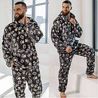 Мужская плюшевая пижама с капюшоном Размеры: 46-48, 50-52, 54-56