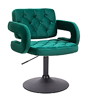 Кресло парикмахерское НR8403N, велюр, зеленое, база черная