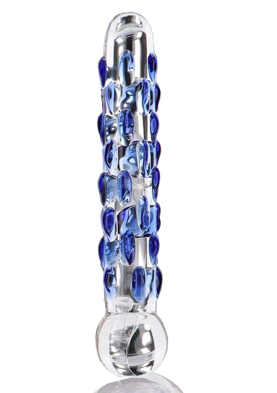 Фалоїмітатор скляний із рельєфом Diamond Dazzler прозорий із блакитним, 18 см х 3.5 см