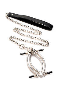 Затискач для статевих губ із повідцем Master Series Pussy Tugger Adjustable Vagina Clamp with Chain