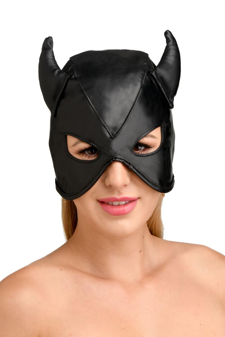 Маска на лицо Master Series Dungeon Demon Bondage Mask with Horns - Black, фото 1