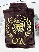 Мужской махровий халат з вышивкой "Королевский герб Льва"
