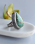 Хризокола кільце крапля 18 розмір каблучка з каменем натуральна хризокола в сріблі. Індія, фото 2