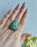 Хризокола кільце крапля 18 розмір каблучка з каменем натуральна хризокола в сріблі. Індія, фото 3