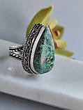 Хризокола кільце крапля 18 розмір каблучка з каменем натуральна хризокола в сріблі. Індія, фото 7