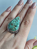 Хризокола кільце крапля 18 розмір каблучка з каменем натуральна хризокола в сріблі. Індія, фото 4