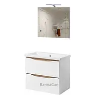 Комплект для ванной комнаты с зеркалом бело-коричневый 60 см шириной Юввис Лига 41106-42366