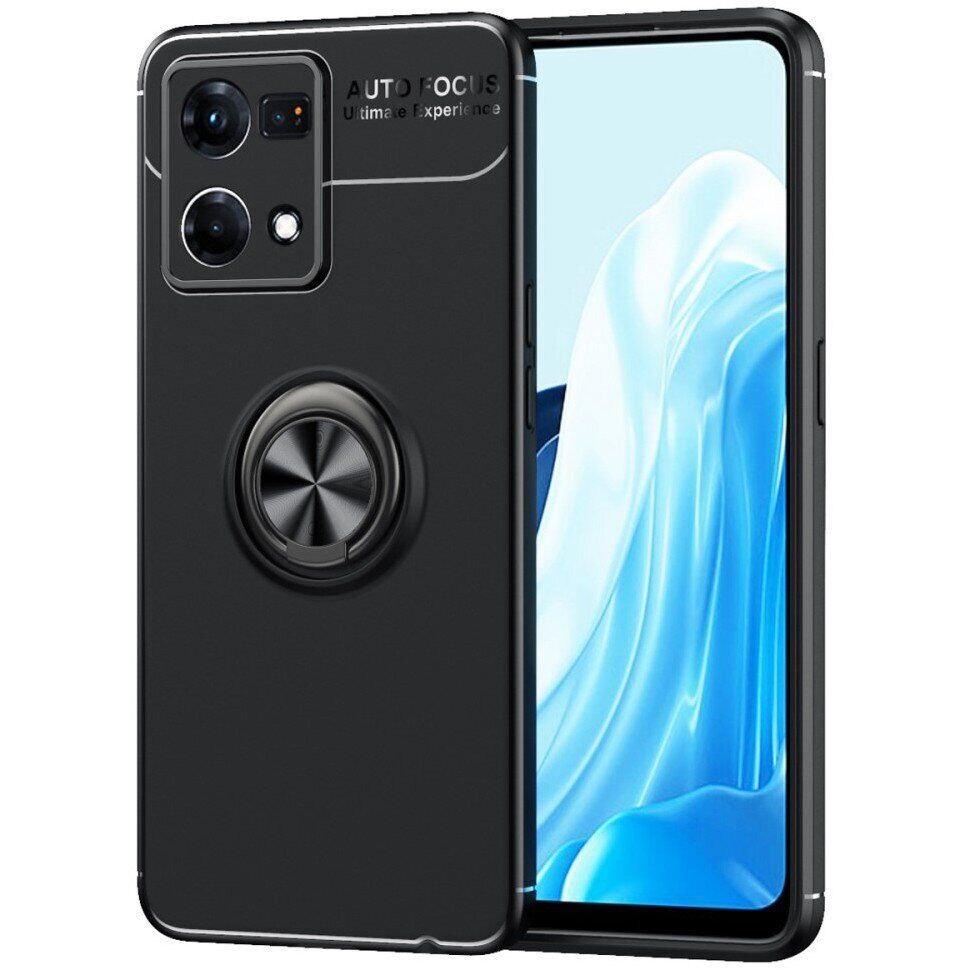 Силіконовий чохол із кільцем підставкою для Oppo Reno 7 чорний матовий