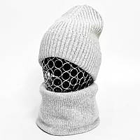 Комплект женский зимний ангора с шерстью (шапка+шарф-снуд) ODYSSEY 56-58 см светло-серый 12456 - 12484