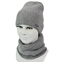 Комплект женский зимний ангора с шерстью (шапка+шарф-хомут) ODYSSEY 56-58 см серый 12321 - 12485