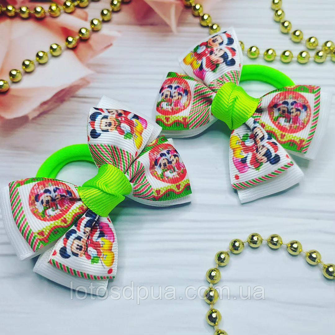 Бант новорічний дитячий на резинкі для волосся (бантик білий міккі маус ручної роботи новорічні банти в школу канзаші)