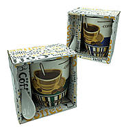 00802 Чашка 0,300 мл із ложкою кераміка в пакованні