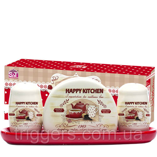 Набір для солі і перцю з салф. на керам. підставці "Happy Kitchen"
