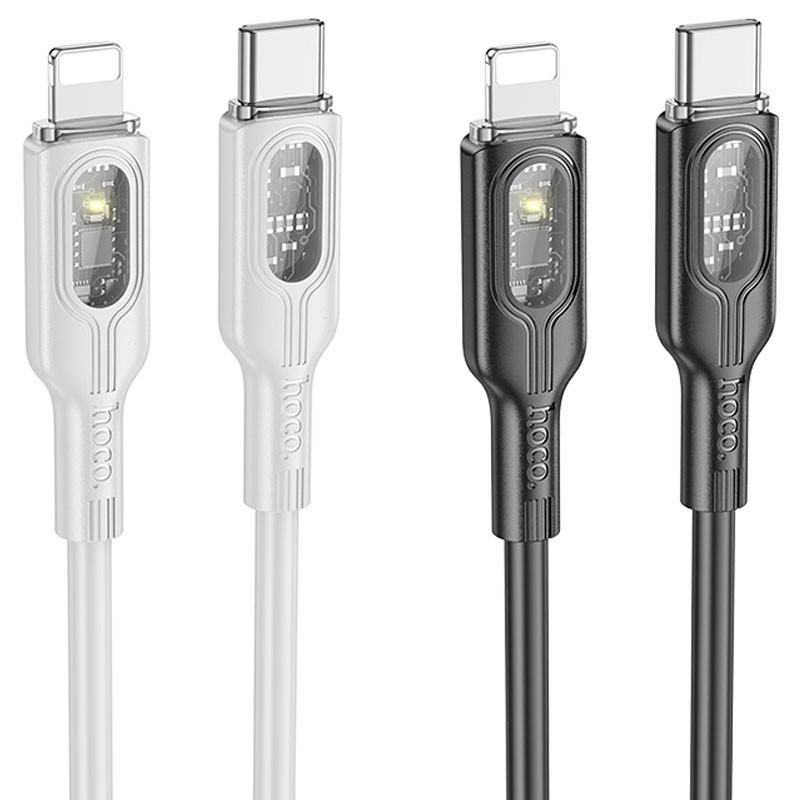 Дата кабель Hoco U120 Transparent explore intelligent power-off PD 27W Type-C to Lightning (1.2m)