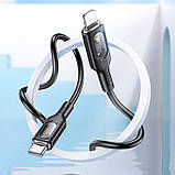 Дата кабель Hoco U120 Transparent explore intelligent power-off PD 27W Type-C to Lightning (1.2m), фото 7