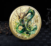 Монета сувенирная зеленый дракон на удачу