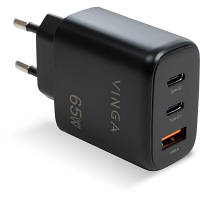 Зарядний пристрій Vinga GaN 65 W PD+QC 2C1A ports Wall Charger (VCPCHCCA65B)