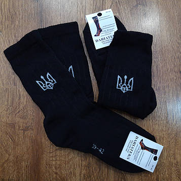 Чоловічі махрові трекінгові шкарпетки"DARIATEKS" м.Житомир / 12 пар 39-42 Чорні Тризуб