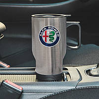 Термокружка автомобильная с логотипом Alfa Romeo 450 мл серебристая