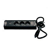 Меблева розетка кухонна (горизонтальна) 3 x 16 А, USB A+C 3,4 А, метал + дріт 3 x 1.5 mm2, фото 4