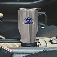 Термокружка автомобильная с логотипом Hyundai 450 мл серебристая