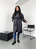 Женское зимнее стеганое пальто с кокеткой на спине большие размеры 46-64