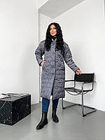 Женское зимнее стеганое пальто с кокеткой на спине большие размеры 46-64 Серый, 46/48