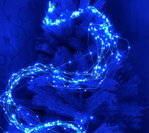 Гірлянда "кінський хвіст" мідний провід 2 метри 400 LED 20 ниток синій, фото 1