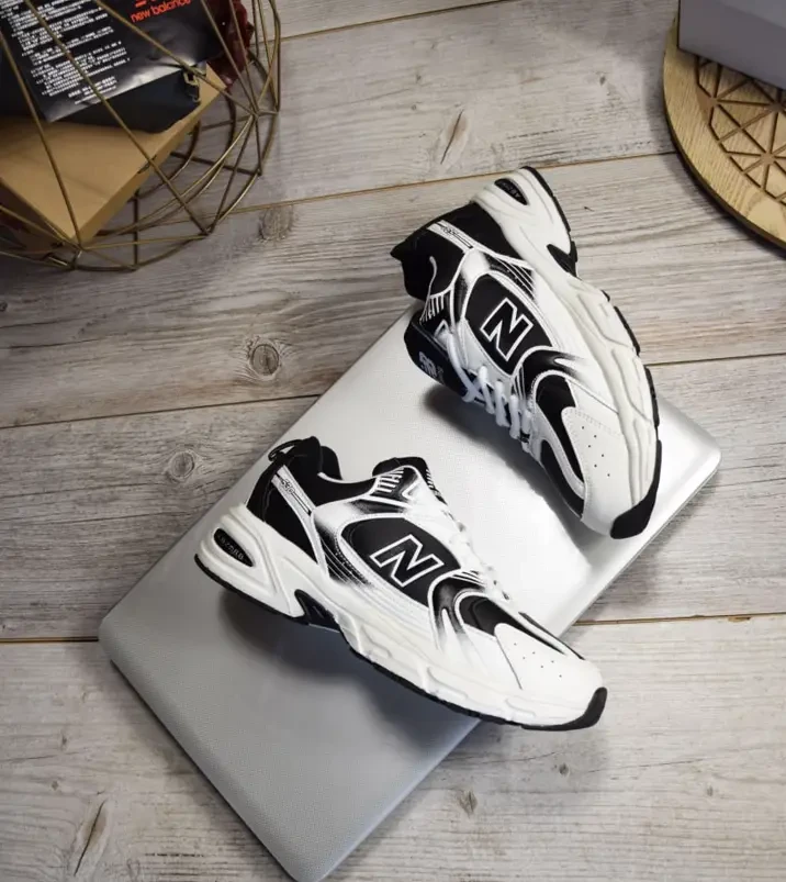 Зимние кроссовки мужские New Balance 530 с мехом Нью Беланс бело-черные ...