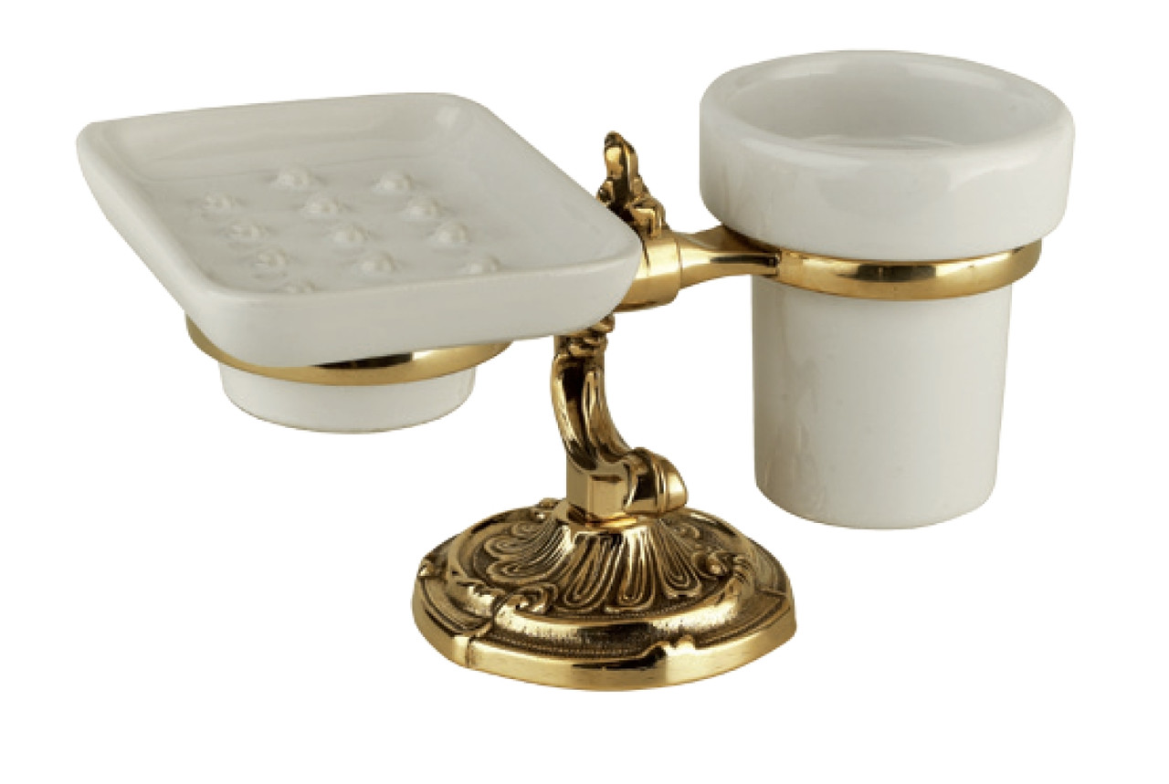 Стійка з мильницею та стаканчиком із латуні 9х25 см Stilars Італія 1789
