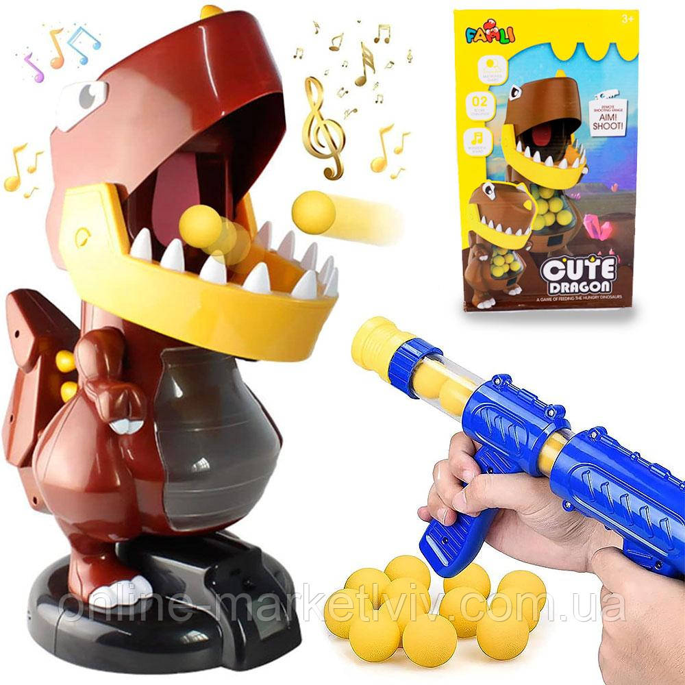 Повітряний тир Дракон з пістолетом Cute dragon, від батарейок / Дитячий ігровий набір з цифровим дисплеєм, фото 1