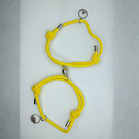 Парные браслеты притяжения для двоих влюбленных шнурок с магнитом желтые