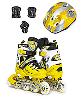 Дитячі ролики + захист + шолом Scale Sport. Жовтий колір. Розмір 38-41