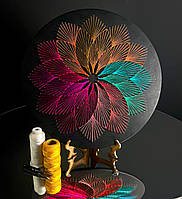 Набор для вышивания Картины нитками String Art EX-090 "Цветок" диаметр 30см. КРУГЛАЯ Картина из ниток