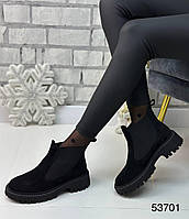Женские зимние ботинки челси Diana натуральная замша черного цвета.