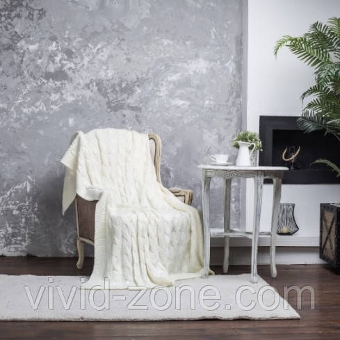 Плед вʼязаний VividZone РОМАНТИК 160*210 молочний