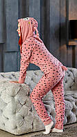 Пижама комбинезон с карманом на попе попожама popojama теплая кигуруми розовый зайка