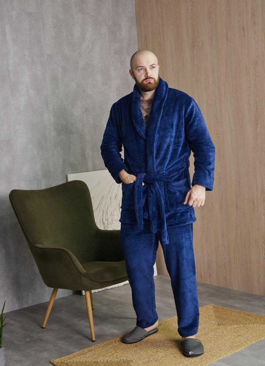 Домашній чоловічий костюм МАХРА ЖАКЕТ+ШТАНЦІ ТОМІКО L-3XL СИНІЙ 4016, фото 1