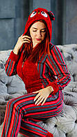 Пижама комбинезон с карманом на попе попожама popojama теплая кигуруми красный в полоску