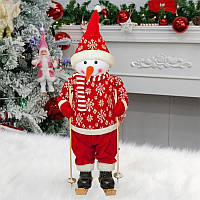 Новогодняя фигура веселый красный снеговик, на лыжах 82 см Декор для украшения вашего дома
