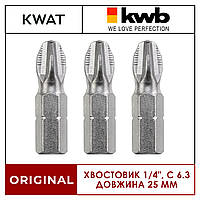 Биты KWB INDUSTRIAL STEEL 3 шт. длинна 25 мм хвостовик 1/4" C 6.3 наконечник PH1 индустриальная сталь